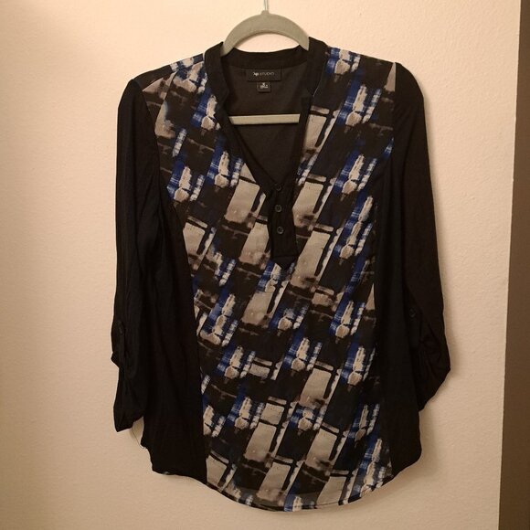 AB Studio Black and Blue Blouse Size Medium - Picture 1 of 3